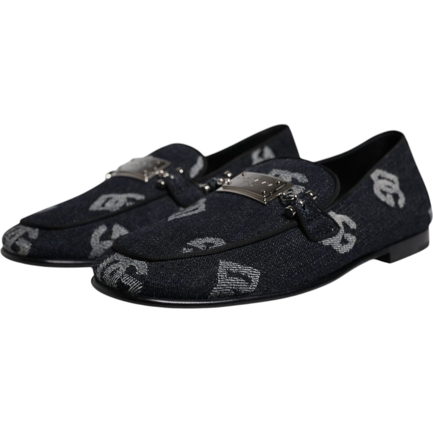 Dolce & Gabbana Black Logo Cotton Loafers Formal Dress Shoes MV7168-41