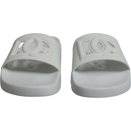 Dolce & Gabbana White Rubber Slides Sandals Beachwear Shoes Dolce & Gabbana Dark Gray