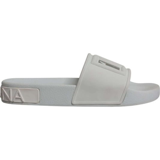 Dolce & Gabbana White Rubber Slides Sandals Beachwear Shoes Dolce & Gabbana Dark Gray