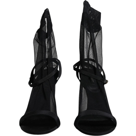 Dolce & Gabbana Black Tulle Stretch Heels Sandals Shoes LA12536-39