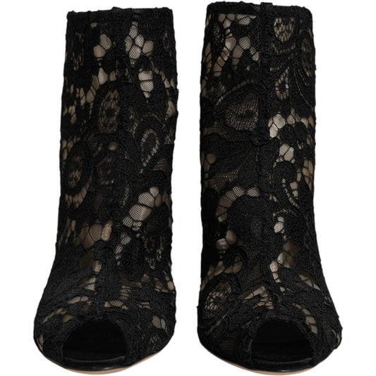 Dolce & Gabbana Black Floral Lace Heels Ankle Boots Shoes LA12538-37