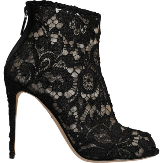 Dolce & Gabbana Black Floral Lace Heels Ankle Boots Shoes LA12538-37