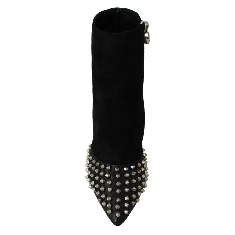 Philipp Plein Black Suede Studded Heels Ankle Boots Shoes