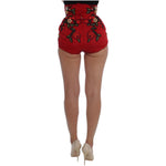 Dolce & Gabbana Red Silk Roses Sicily Shorts SIG20125-1