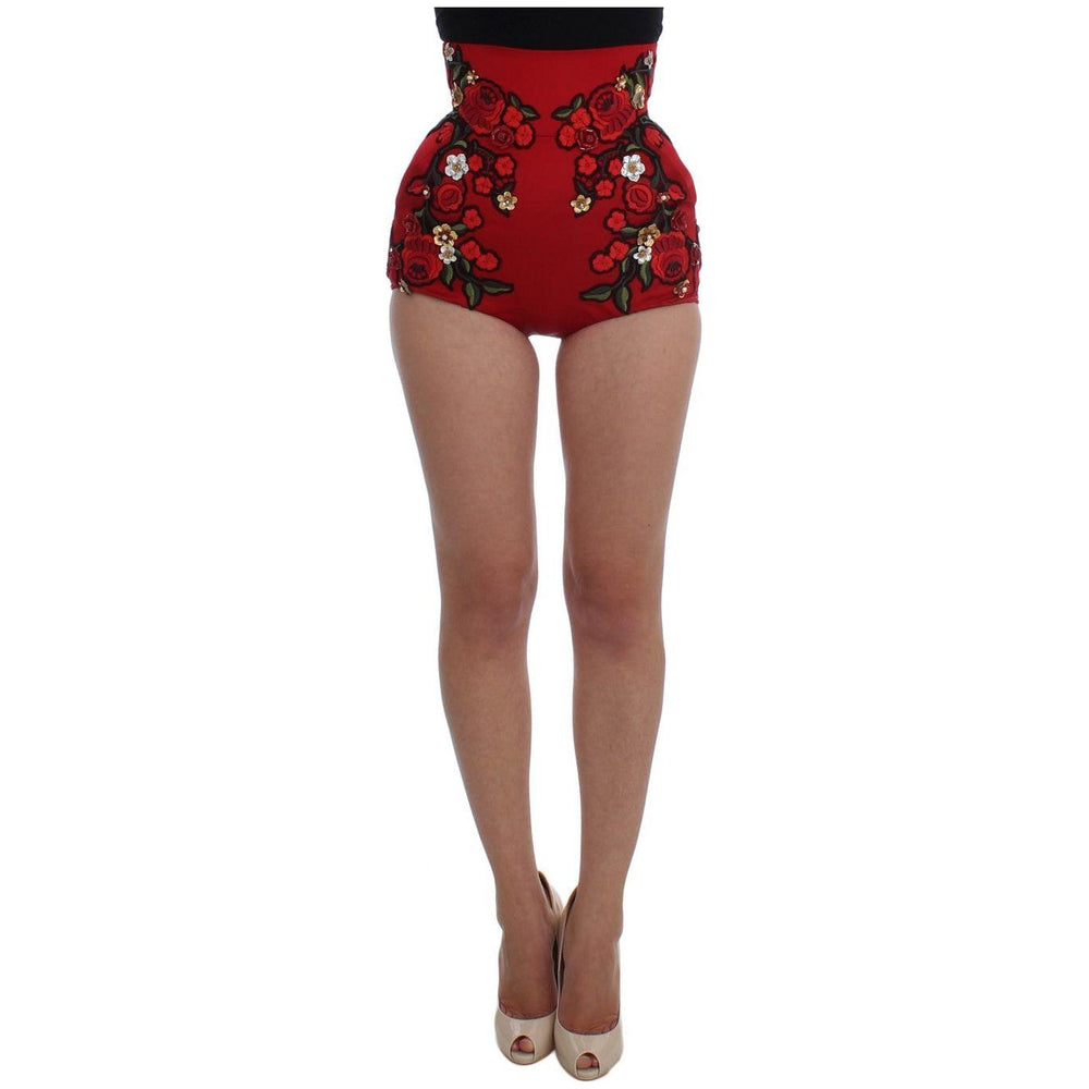Dolce & Gabbana Red Silk Roses Sicily Shorts SIG20125-1