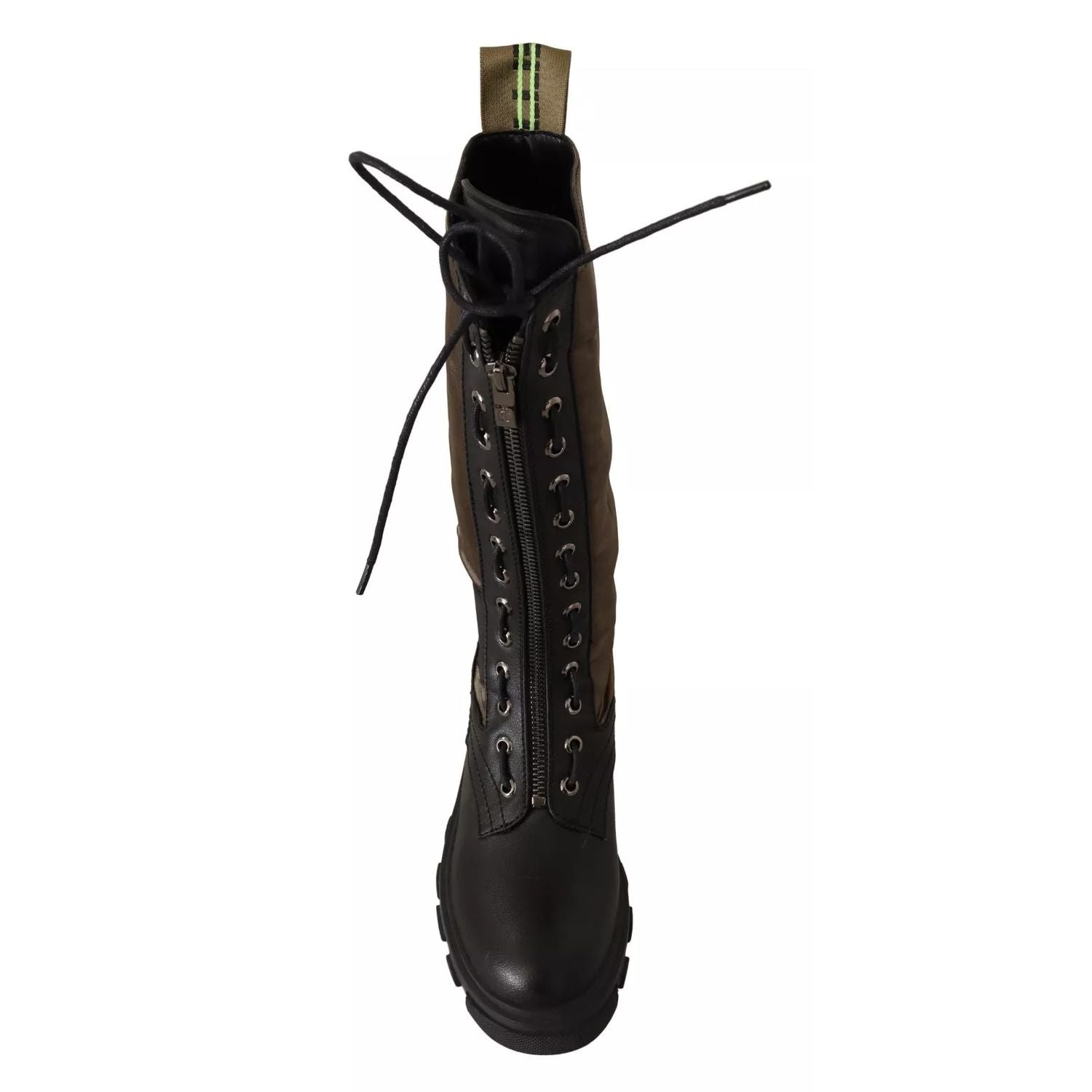 Gaelle Black Green High Combat Boots Lace Up Military Shoes