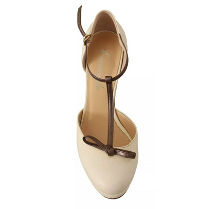 SERGIO LEVANTESI Off White Leather T-Strap Heels Sandals Shoes