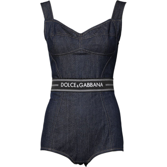 Dolce & Gabbana Blue Cotton Stretch Sleeveless Bodycon Denim Bodysuit TSH84848-40