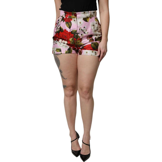 Dolce & Gabbana Pink Floral Print High Waist Hotpants Short Dolce & Gabbana Rosy Brown