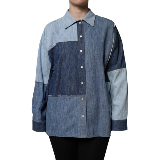 Dolce & Gabbana Blue Cotton Button Up Collared Long Sleeve Top TSH90106-38