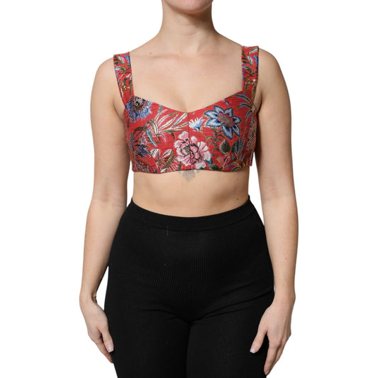 Dolce & Gabbana Red Floral Brocade Cropped Bustier Corset Top TSH90124-40