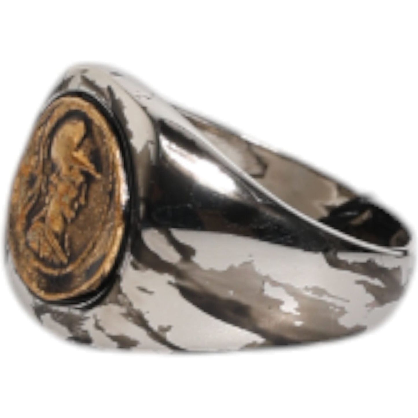 Dolce & Gabbana Silver Tone Engraved Two Color Real Brass Ring SMY10464-60