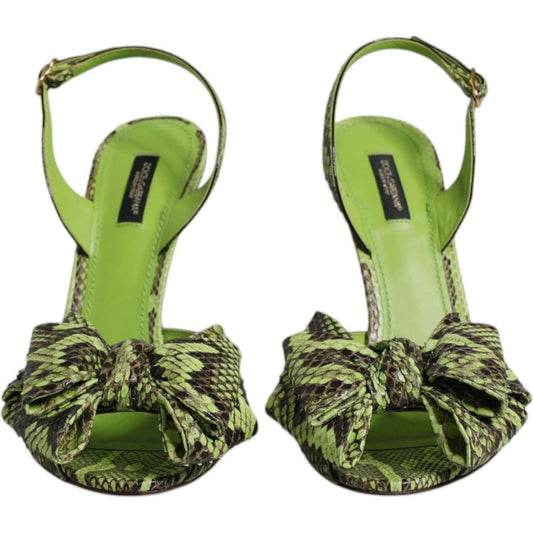 Dolce & Gabbana Green Python Leather Heels Sandals Shoes