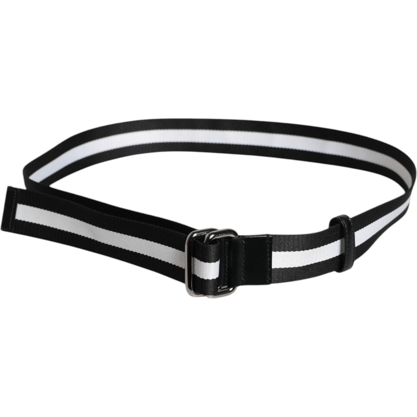 Dolce & Gabbana Black Yellow Logo Striped Metal Buckle Belt BEL9340-90
