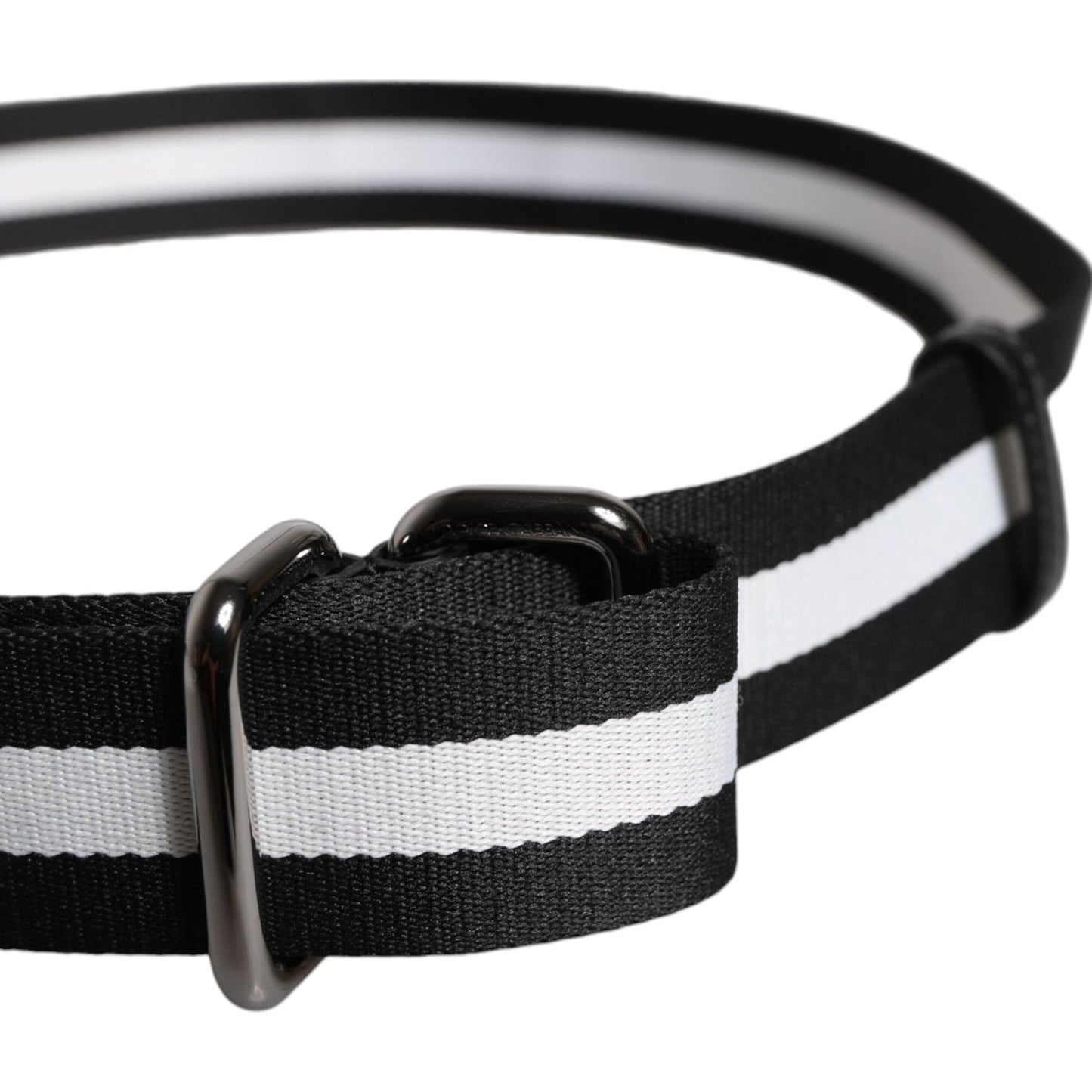 Dolce & Gabbana Black Yellow Logo Striped Metal Buckle Belt BEL9340-90