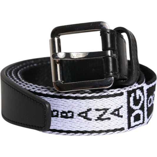 Dolce & Gabbana Black White Printed Metal Logo Buckle Belt BEL9347-100