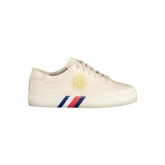 Tommy Hilfiger Beige Leather Women Sneaker Tommy Hilfiger Antique White