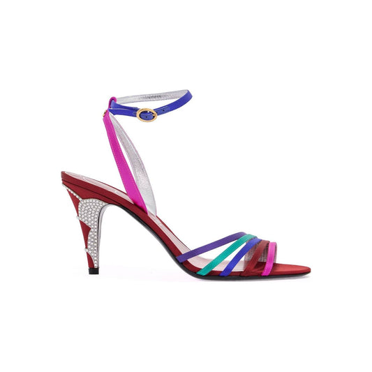Valentino Garavani multicolor high heel sandals with strass in calfskin and red sole