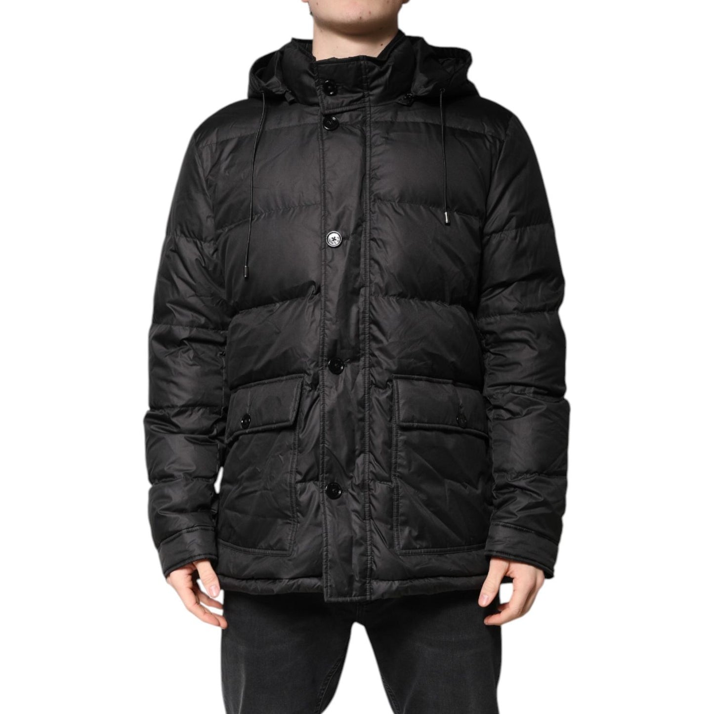 Dolce & Gabbana Black Hooded Parka Coat Winter Jacket