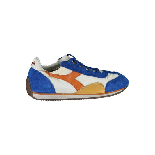 Diadora blue leather women's sneaker with orange accents, featuring suede and leather mix, lifestyle athletic footwear