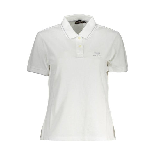 Napapijri white cotton women's polo shirt with short sleeves and logo embroidery, offering a sporty and breathable fit.