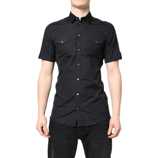Dolce & Gabbana Black Short Sleeves Cotton GOLD Casual Shirt TSH87829-39