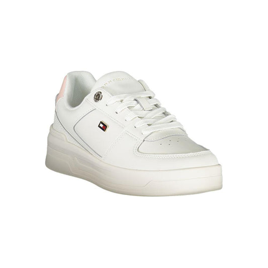 Tommy Hilfiger Elegant White Lace-Up Sneakers with Contrast Detail
