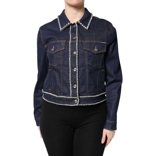 Dolce & Gabbana Blue Denim Cotton Crystal Embellished Jacket