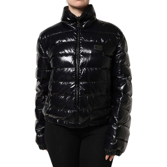 Dolce & Gabbana Black Logo Plaque Full Zip Puffer Jacket