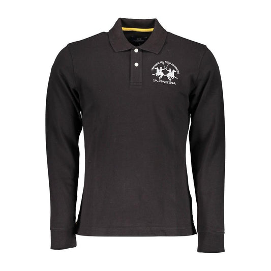 La Martina Black Cotton Men Polo Shirt