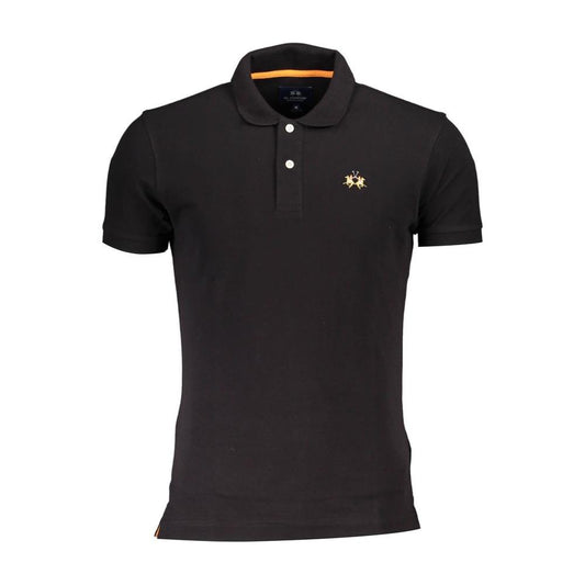 La Martina Black Cotton Men Polo Shirt