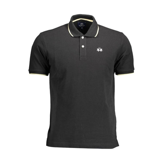 La Martina Black Cotton Men Polo Shirt