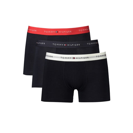 Tommy Hilfiger blue cotton men's boxers tri-pack with red, white, and blue waistband featuring the iconic logo.