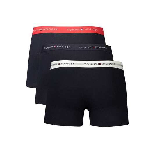 Tommy Hilfiger blue cotton men's boxer tri-pack with red, white, and blue waistband, featuring logo design and comfortable fit.