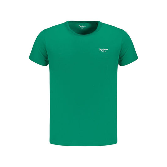 Pepe Jeans green cotton T-shirt, slim fit, crew neck, short sleeve with logo print made from 70% sustainable cotton.