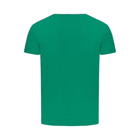 Pepe Jeans green cotton T-shirt with short sleeves, slim fit, crew neck, and logo print made from sustainable materials.