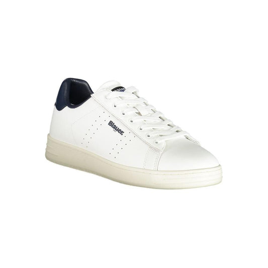Blauer white leather men's sneaker with blue accents, featuring comfortable design and removable insole for sporty style and functionality.