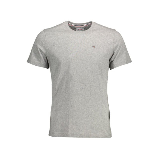Men's Tommy Hilfiger gray t-shirt with short sleeves and round neck, featuring iconic embroidered logo.