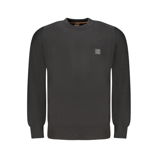 Hugo Boss black cotton men's sweater with crew neck and logo accent
