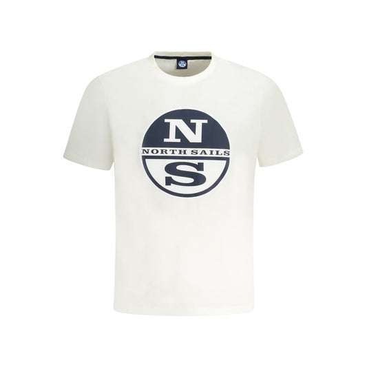 North Sails white cotton men's t-shirt with bold logo print, casual style for modern trendsetters.