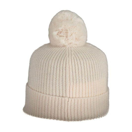 K-WAY pink wool women's hat with pom pom, luxury knitwear for winter fashion, contemporary chic style, 100% wool accessory, warm and stylish.