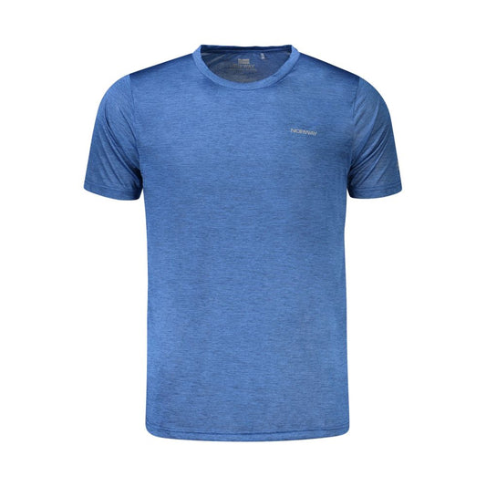 Norway 1963 blue polyester T-shirt with crew neck, short sleeves, breathable fabric, and recycled materials logo.