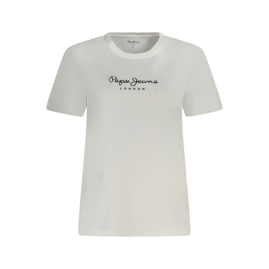 Pepe Jeans white cotton T-shirt, short sleeves, crew neck, logo print, sustainable material.