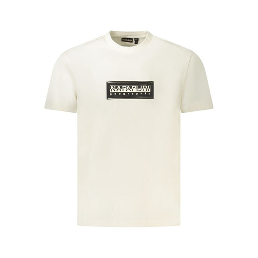 Napapijri white cotton men's T-shirt with logo print, organic fabric, crew neck, short sleeves, sustainable casual wear