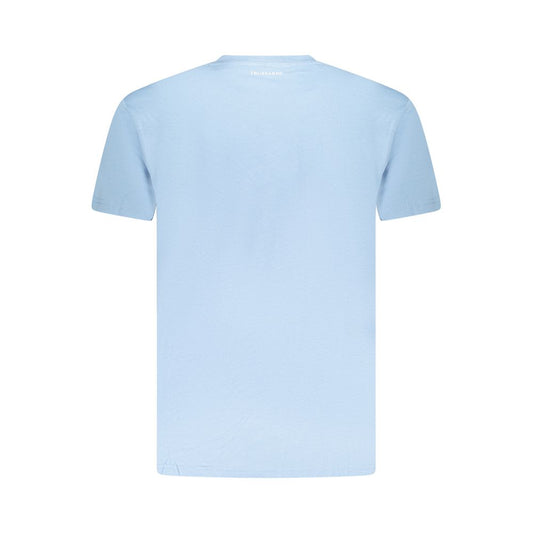 Trussardi light blue cotton men's t-shirt, short sleeve, with logo print, offering casual sophistication and premium comfort.