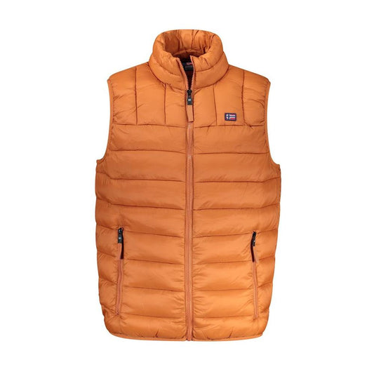 Norway 1963 Orange Polyamide Sleeveless Jacket with Contrast Details, Zip, Four Pockets, and Logo Application