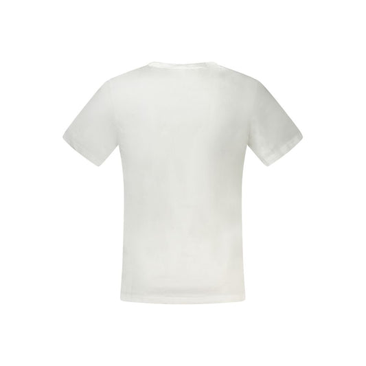 Back view of classic white Tommy Hilfiger men's T-shirt made from cotton and elastane, featuring a crew neck and short sleeves.
