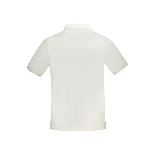 Back view of North Sails white cotton men's polo shirt with short sleeves, showcasing classic design and premium comfort.