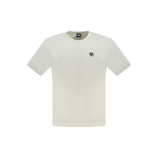 North Sails white cotton men's T-shirt with short sleeves and crew neck, featuring iconic logo, ideal for versatile, stylish wear.