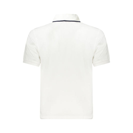 Back view of North Sails white cotton men's polo shirt with nautical chic design and contrasting details.